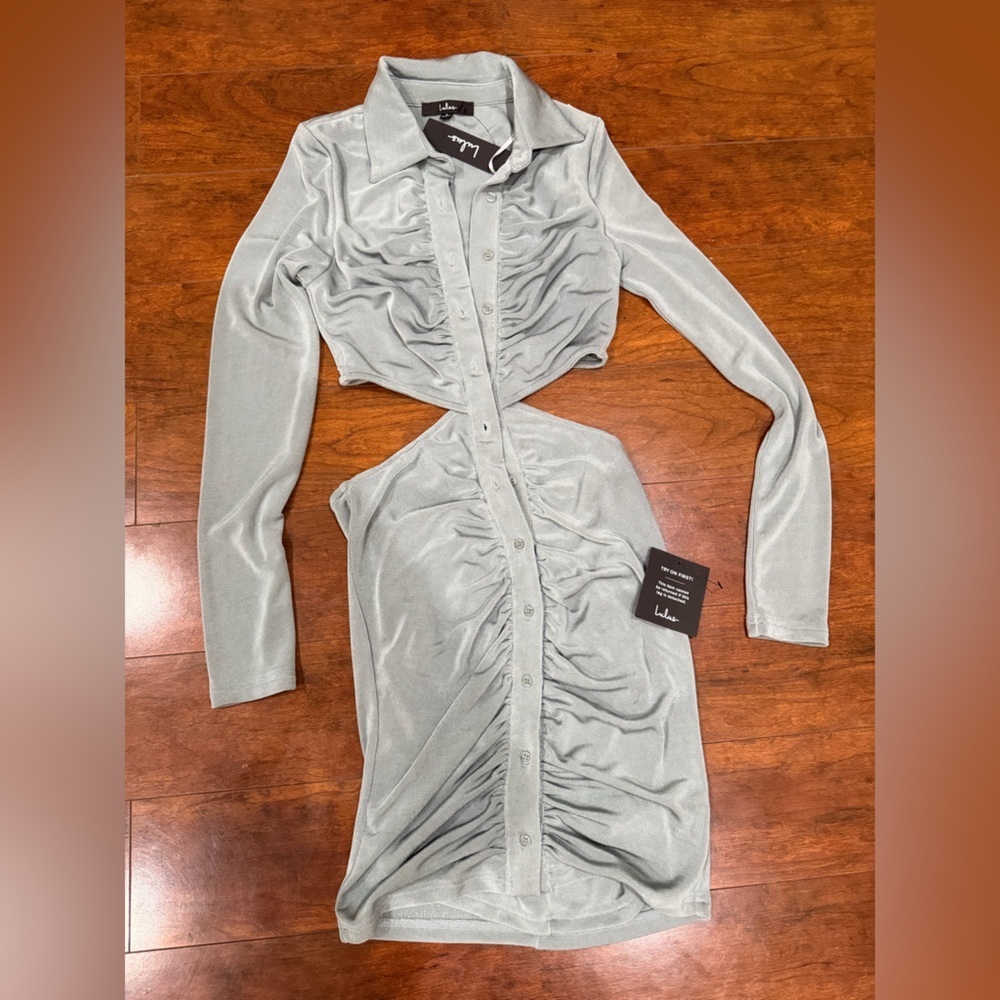 Lulu's Light Gray Ruched Dress